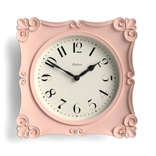 JONES CLOCKS® Rialto wall Clock | Ornate Vintage Style Square Clock | 10" | Pink | Ideal for the Living Room or Bedroom - color: Rose Pink