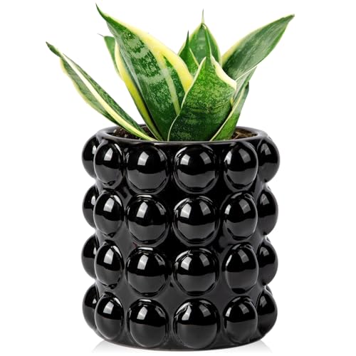 5 Inch Ceramic Planter Pot for Indoor Plants Without Drainage Hole Bubble Flower Planter Hobnail Plant Pot Garden Planter Black Succulent Plant Pot Utensil Holder - color: Black # 5 Inch