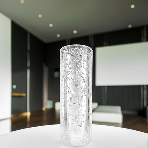 WGVI Hurricane Candle Holder Sleeve, W: 3", Ht: 10", Silver Speckled Glass Cylinder Open Both Ends, Chimney Tube Shade, 2 Pieces - color: Silver Speckle, size: 3x10"H