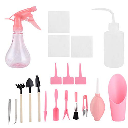 19Pcs/Set Transplanting Tools Set,Succulent Care kit,Mini Garden Hand Transplanting Succulent Tools Set,Succulent Plants Tool，Transplanting Gardening Tools for Bonsai Indoors Small Plants(粉色)