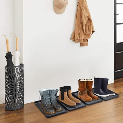 Boot Tray for Entryway Indoor, 4 Pack Plastic Shoe Mat Small Wet Shoe Tray with Raised Edge, Waterproof Winter Boot Mat for Mudroom, Garage, Garden, Black