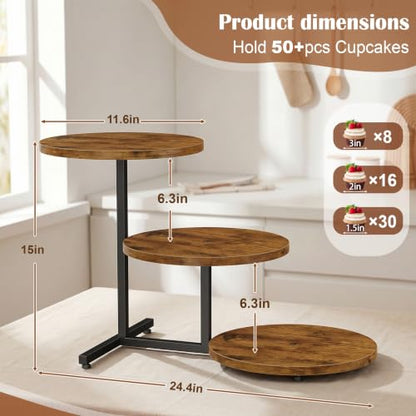Emfogo Wooden Cupcake Stand for 50 Cupcakes, 3 Tier Dessert Tower Stands, Cup Cake Display for Party Afternoon Tea Wedding Graduation, Large Tiered Tray for Cake Cookie Food (1 Pack) - color: 1pack 11.6" diameter