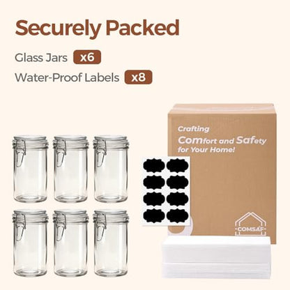 ComSaf Small 16 oz Glass Jars with Airtight Lids 6 Pack Pickling Pantry | Sourdough starter, Overnight oats, Fermenting coffee spices, Pantry organization, Pickling fermenting, Clear glass - size: 17oz*6