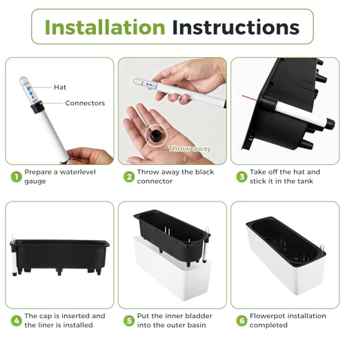 2 Pack Rectangular Planter 15.6 x 5.4 in Self Watering Planter Window Sill Planters Indoor Rectangle Plant Pot Self Watering Pots Plastic Plant pots with Drainage Holes Black Flower Pot - color: White