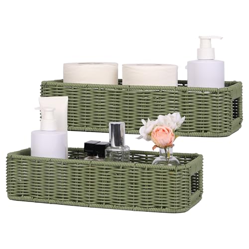 Small Resin Wicker Basket: Waterproof Sage Green Vanity Organizer 2-Pack for Modern Minimalist Decor - color: Green, size: small (2-pack)