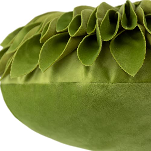 JWH 3D Flower Throw Pillow Cover, Velvet, Green Yellow, 12 Inch | Round Floral Cushion, Sunflower Accent, Handmade, Decorative Pops for Bed Couch Sofa Chair Car Living Room