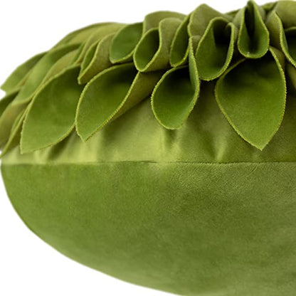 JWH 3D Flower Throw Pillow Cover, Velvet, Green Yellow, 12 Inch | Round Floral Cushion, Sunflower Accent, Handmade, Decorative Pops for Bed Couch Sofa Chair Car Living Room