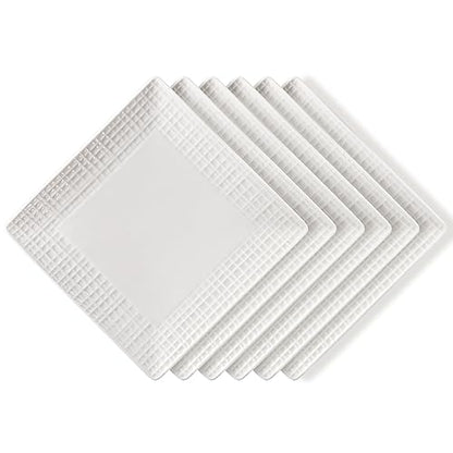 Square Dinner Plates, Set of 6, 6 Inch White Ceramic, Embossed Crisscross, Safe for Dishwasher, Microwave and Oven - color: 6 inch-White- Crisscross-6pcs