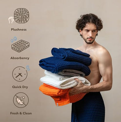 Luxury Organic Japanese Cotton Waffle Bath Towel | Thick, Absorbent, Quick Dry Bathroom Towels for Shower, Sauna, Onsen| Hotel & Spa Quality, Gift-Ready (Ocean Blue, Bath Sheet (2 Pack)) - color: Ocean Blue, style: Bath Sheet (2 Pack)