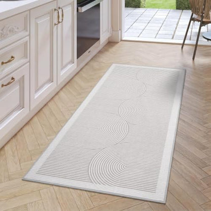 Hallway Kitchen Runner Rug Non-Slip Low Pile Washable Rug Gray 2x5 ft | Soft Entryr Mat Carpet TPR Backing , Thin Profile, Abstract Pattern for Bedroom, Bathroom, Entryway Long Runners, Easy Clean - color: Grey, size: 2' x 5'