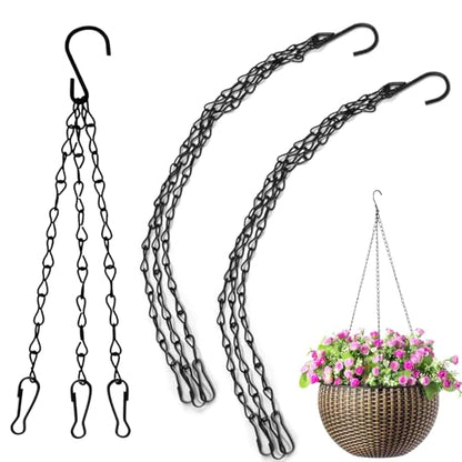 16 Inch Hanging Basket Chains 3 Point for Flower Pot | 3pcs, Black Chain with Hooks for Hanging Plants