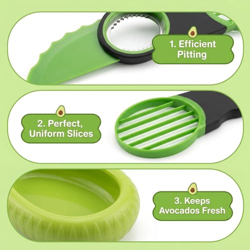 Avocado Slicer, Avocado Cutter Tool, 2-Piece Kitchen Gadget Set with Stainless Steel Blade and Storage Container, Dishwasher Safe for Fruits and Vegetables, Compact Design for Travel and Camping
