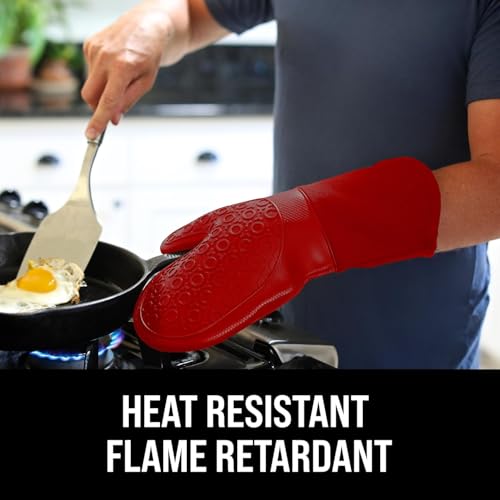 BPA-Free Silicone Oven Mitts Ultra Heat Resistant up to 500°F - Oven Mitts with Thick Cotton Liner - Long Slip Resistant Pot Holders, Flexible Oven Gloves - Empire Red 13.7 - color: Empire Red, size: 2-Piece 13.7" Oven Mitts