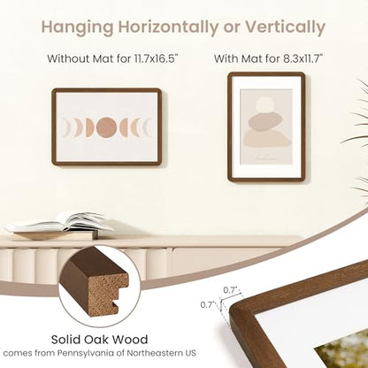 A3 Picture Frame | Solid Oak Wood Picture Frame | Poster Frame With Mat For A4 | Tempered Glass And Hanging Hardware Included | A3 Photo Frame (Walnut, 1 Pack) - color: Walnut, size: A3-1P