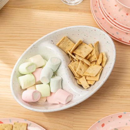 Confetti Divided Bowl Set of 2, 100% Melamine BPA-Free Stackable Unbreakable Bowls with Two Compartments, Ideal for Snacks, Chips & Dips, Cereal, Dishwasher-Safe Color: White - color: Confetti White
