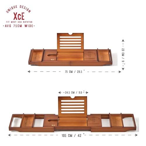 Bamboo Bathtub Caddy Tray with Book Stand & Soap Holder, Brown | Expandable to 41 Inches & Anti-Slip Pads for Luxury Bath Spa - color: Brown