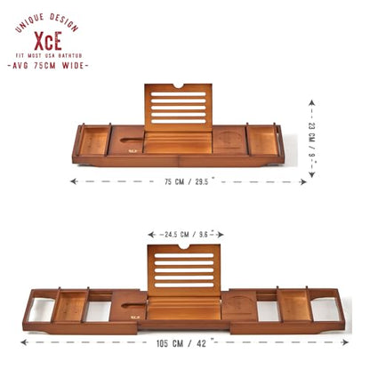 Bamboo Bathtub Caddy Tray with Book Stand & Soap Holder, Brown | Expandable to 41 Inches & Anti-Slip Pads for Luxury Bath Spa - color: Brown