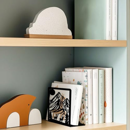 Metal Bookends for Shelves, Mountain and Deer Decorative Book Ends for Heavy Books, Book Stopper Decorative Books, Bookends to Hold Literature for Home Office School Bookshelf Decor - style: Mountain