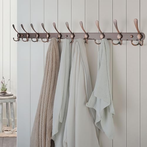 Coat Rack Wall Mount - 38” Long 10-Tri-Hooks Heavy Duty Coat Hanger Rail Wall Hooks for Hanging Coats Hats Clothing Clothes Purse Mudroom Entryway, Antique Copper - color: Antique Copper, size: L=38” (1 Pcs)