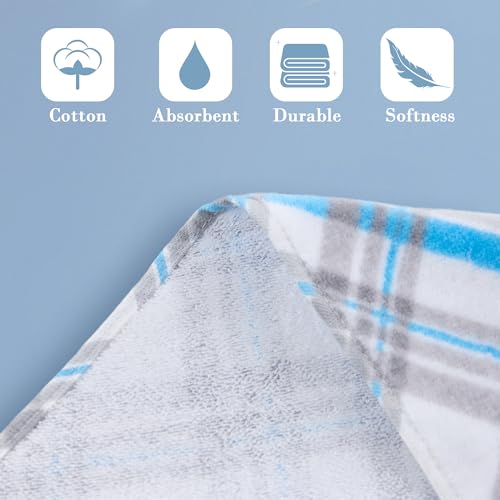 VOOVA & MOVAS Checkered Kitchen & Bathroom Towels 4PC 15"x25", 100% Cotton | 400GSM Light & Fluffy, Soft Touch, High Absorbency, Trendy Blue and Gray Plaid, Dual Kitchen and Bathroom Application - color: Blue + Gray, size: 4PC Hand Towels