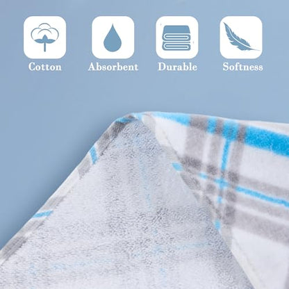 VOOVA & MOVAS Checkered Kitchen & Bathroom Towels 4PC 15"x25", 100% Cotton | 400GSM Light & Fluffy, Soft Touch, High Absorbency, Trendy Blue and Gray Plaid, Dual Kitchen and Bathroom Application - color: Blue + Gray, size: 4PC Hand Towels