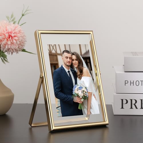 Gold 4x6 Floating Frame 2pack for Photo Sizes(2x3'',3.5x5''),Adjustable Tabletop/Shelf floating Photo Frame,Classy Metal Gift Frames for Wedding,Christmas,Birthady,Home or Office Decor. - size: 4x6''(2PK)
