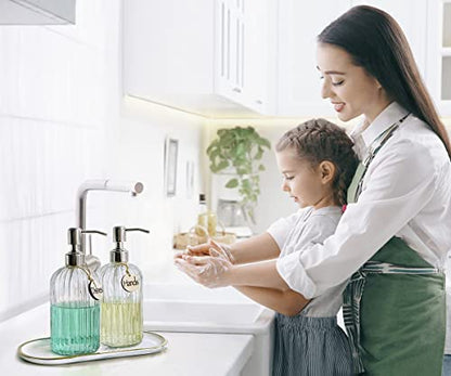 JASAI 2PACK 18 Oz Glass Soap Dispenser with Rust Proof Stainless Steel Pump | Refillable Hand Soap Dispenser with Vertical Stripe, Premium Bathroom soap Dispenser for Kitchen & Bathroom. - color: Clear-2p, size: 2 Pack