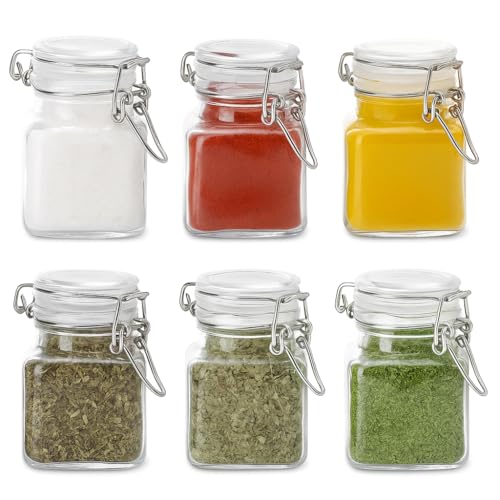 Spice Jars Set of 6, 4 oz Glass Spice Jars with Airtight Lids and Labels, Small Seasoning Jars for Spices, Herbs, Kitchen Spice Organizer - size: 4 fl oz x 6 - Square