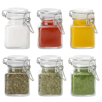 Spice Jars Set of 6, 4 oz Glass Spice Jars with Airtight Lids and Labels, Small Seasoning Jars for Spices, Herbs, Kitchen Spice Organizer - size: 4 fl oz x 6 - Square