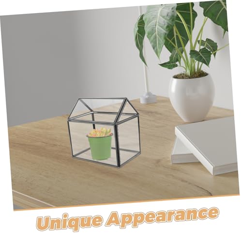 House Shape Geometric Glass Terrarium Planter Indoor Greenhouse with Swing Lid for Succulents Moss and Orchids Creative Tabletop Display for Home Decor and Gifting