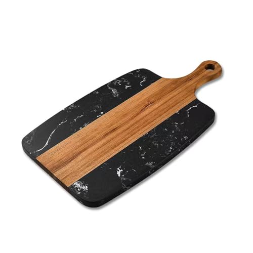 Wood Marble Cutting Board，Serving Board for Steak Fruits With Handle， Bread, Cheese,Suitable for Kitchen,Restaurants (black, 35 * 18.5 * 1.3cm/13.8 * 7 * 0.5inch 1pcs) - color: Black, size: 13.8 x 7 x 0.5 inches