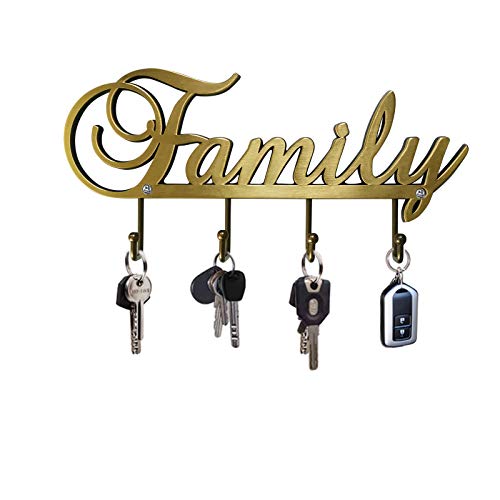 Myartte Key Holder- Key Hooks Decorative for Wall Decorative Zinc Alloy Key Organizer Rack with 4 Hooks -with Screws (Antique Brass Family) - color: Antique Brass Family