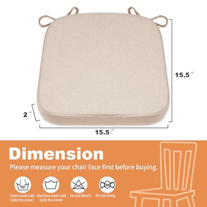SINOSSO Memory Foam Chair Cushion for Folding Chair 1 Pcs, Thickened 2" Square Kitchen Chair Pad with Ties, Indoor Non-Slip Dining Chair Seat Cushion (1 Piece, Oatmeal Beige) - color: Oatmeal Beige