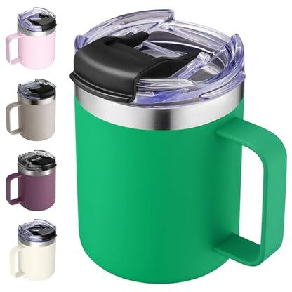 12oz Insulated Travel Coffee Mug with Handle, Meadow | Stainless Steel Coffee Tumbler with Lid, Double Wall Vacuum Thermal Cup for Camping - color: Meadow, size: 1 Count (Pack of 1)