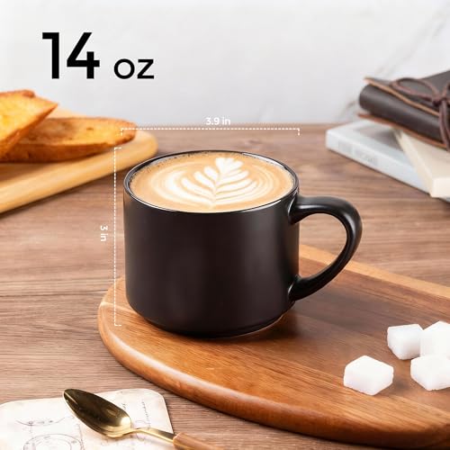 GBhome 14 OZ Coffee Mugs Set of 6, Stackable Matte Black Coffee Cups Set | Modern Ceramic Coffee Mugs for Men,Women, Cappuccino/Espresso. Dishwasher&Microwave Safe - color: Matte Black