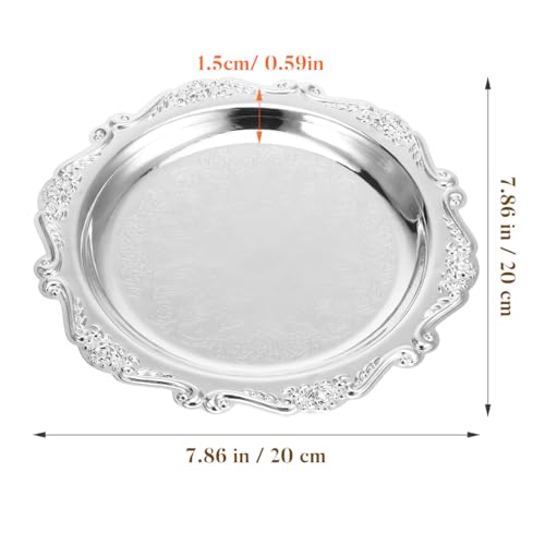 SEWACC 7.87 inch Round Silver Serving Tray Iron Snack Serving Platter for Food Desserts Fruit and Jewelry Display Elegant Party Serveware for Entertaining - color: Silver