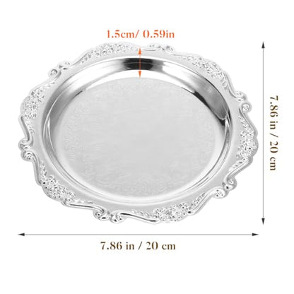 SEWACC 7.87 inch Round Silver Serving Tray Iron Snack Serving Platter for Food Desserts Fruit and Jewelry Display Elegant Party Serveware for Entertaining - color: Silver
