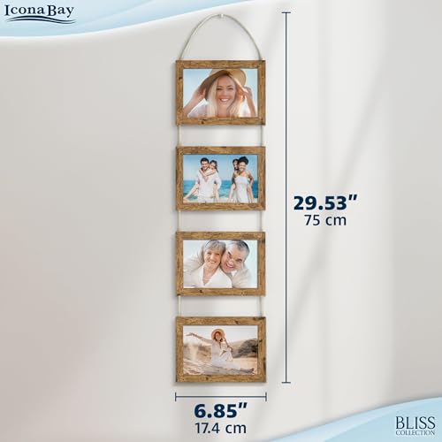 4x6 Wall Hanging Picture Frames Collage with 4 Openings - Rustic Brown - Casual Style Engineered Wood Frames - Wall Mount Only - Bliss Collection - color: Rustic Brown, size: 4x6