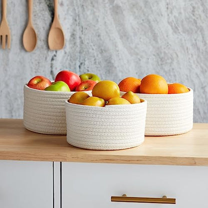 Farmlyn Creek 3 Piece Round Basket Set - Versatile Storage Bins for Organizing - Space-Saving Nesting Round Baskets for Shelves - Pack of 3, 9x9x4.5in/8.3x8.3x4.3in/7.5x7.5x4in