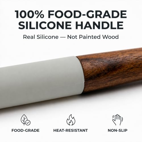 DI ORO Wooden Kitchen Utensil Set - 5-Piece Wooden Spoon & Spatula Set - Nonstick Cookware Safe Teak Wood Cooking Utensils - Heat-Resistant Kitchen Utensils Set with Silicone Handles (Soft Grey) - color: Soft Grey