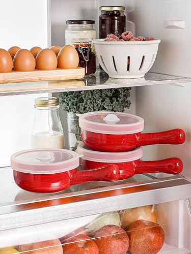 LE TAUCI Soup Bowls with Silicone Lids and Handles, 15 Oz French Onion Soup Bowls, Non-Toxic Ceramic Soup Crocks for Noodles, Stew, Cereal and Chilli, Oven Microwave Dishwasher Safe, Set of 4, Red - color: Red