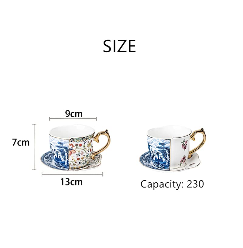 Ceramic Coffee Cup Saucer Gift Box Chinese Style Creative Color Matching Teacup Set Blue and White Porcelain Handle Mug Water