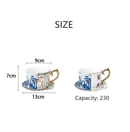 Ceramic Coffee Cup Saucer Gift Box Chinese Style Creative Color Matching Teacup Set Blue and White Porcelain Handle Mug Water