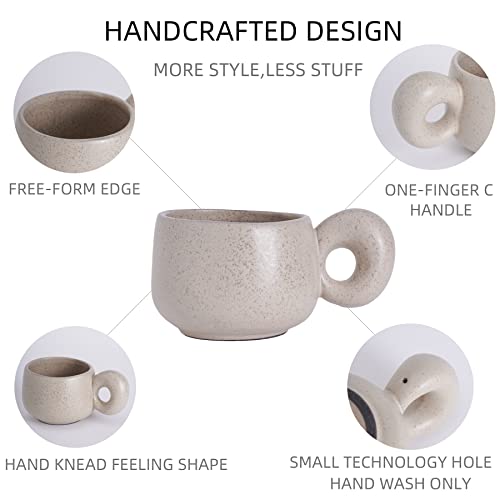 Uaral Cermic Small Coffee Mugs 10 Ounce Cappuccino Mugs Handmade Mug Set with One-finger Handle for Mocca,Latte,Cereal,Yogurt and Beverage,Set of 2(Cream)