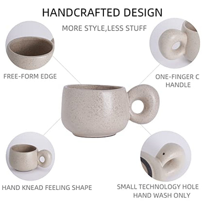 Uaral Cermic Small Coffee Mugs 10 Ounce Cappuccino Mugs Handmade Mug Set with One-finger Handle for Mocca,Latte,Cereal,Yogurt and Beverage,Set of 2(Cream)