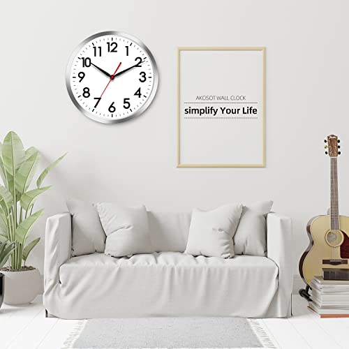 AKCISOT 12 Inch Wall Clock, Silent Battery Operated Analog Clock, Silver | Office | Kitchen | Living Room | Classroom | Easy-to-read Numbers - color: B_silver, size: 12 Inch