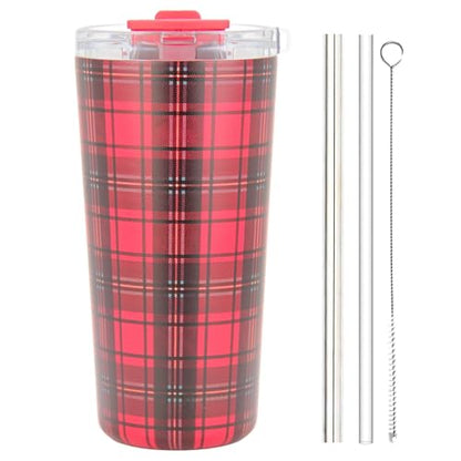 Drinco - 20 oz Stainless Steel Tumbler | Double Walled Vacuum Insulated Mug With Lid, 2 Straws, For Hot & Cold Drinks (20oz Tartan Plaid) - color: 20oz Tartan Plaid