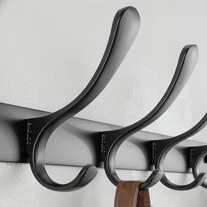 SKOLOO Heavy Duty Wall Mounted Coat Rack - 6 Hooks, Stainless Steel, Pack of 2, Sturdy Coat Hooks for Hanging Clothes, Jacket, Hat, Black - color: Black, size: 6 Hook(2 Pack)