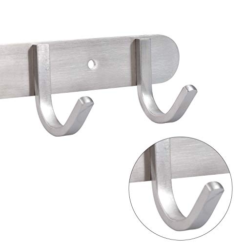 Coat Hook Rack Brushed Nickel - Sagmoc 8-Inch Coat&Towel Hook Rail Wall Mounted with 3 Hooks, Durable Wall Hangers for Bedroom, Bathroom, Foyer, Hallway (SUS304 Stainless Steel) - size: 3 Hooks