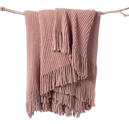 lifein Throw Blanket for Couch, Soft Boho Decor Bed Throw,Cozy Chenille Knitted Small Farmhouse Lightweight Throw (Pink,60 * 80") - color: E-pink, size: 60*80''